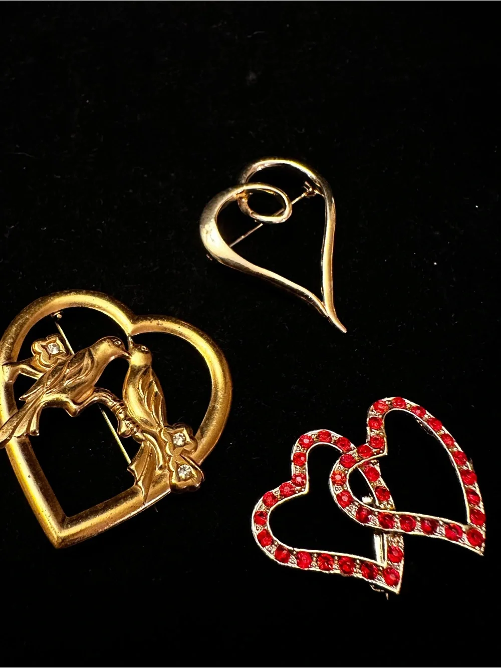 Gold-Tone Heart Brooch collection/Set of 3